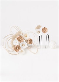 髪飾りセット 花玉 松菊つまみ ピンクベージュ（お取り寄せ品） | 振袖
