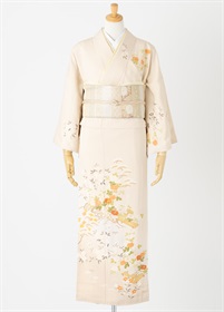 b140 利休白茶 洗える訪問着 フルセット 身丈157裄丈66 淡色コーデ やまとオリジナル訪問着レンタル 凛彩 白茶 L | 訪問着レンタル