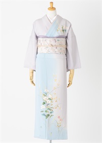 総刺繍 やまと誂製 熨斗 訪問着 袷 正絹 水色 グレー 紫 青 白藍 1395 3/20～4/27貸出不可】やまとオリジナル訪問着レンタル 古都日和 水色 L