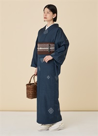 十日町紬　花菱　紺（お取り寄せ品）