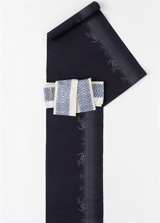 大島紬　正藍染め　青竹の導引（ご予約受注品）