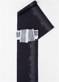 大島紬　正藍染め　青竹の導引（ご予約受注品）