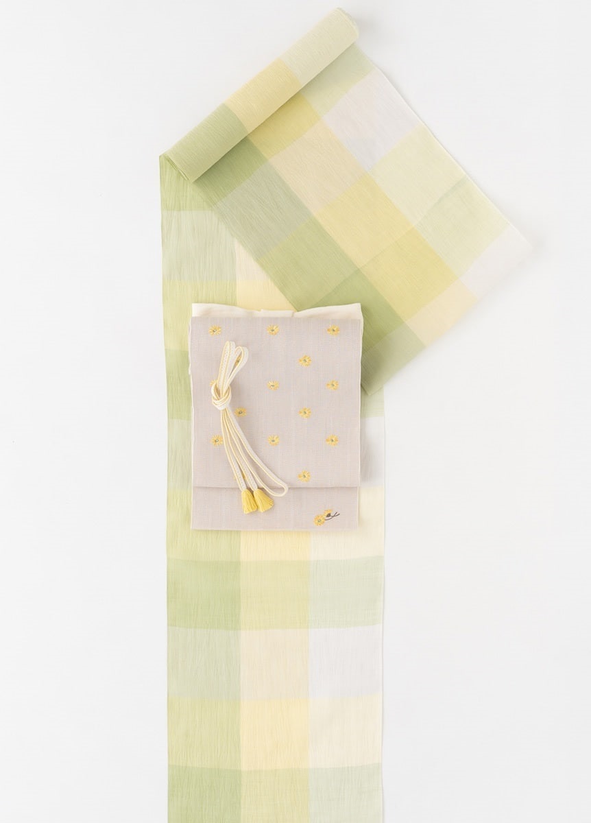 小千谷縮　トーンチェック　若葉