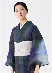 小千谷縮　トーンチェック　紺×緑（ご予約受注品）