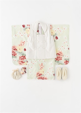七五三（三歳用）被布6点セット　ＫＯＨＡＲＵ　赤花（お取り寄せ品）