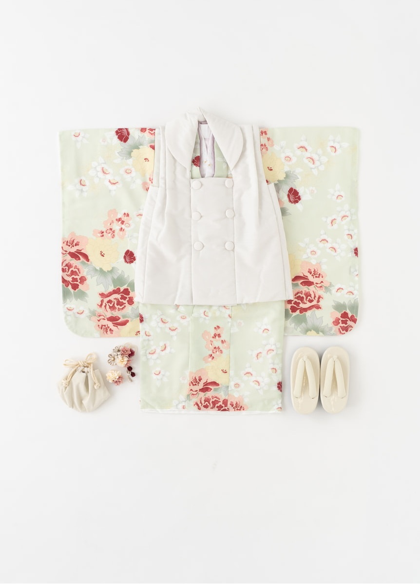 七五三（三歳用）被布6点セット　ＫＯＨＡＲＵ　赤花（お取り寄せ品）