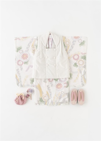 七五三（三歳用）被布6点セット　ＫＯＨＡＲＵ　ピンク花（お取り寄せ品）