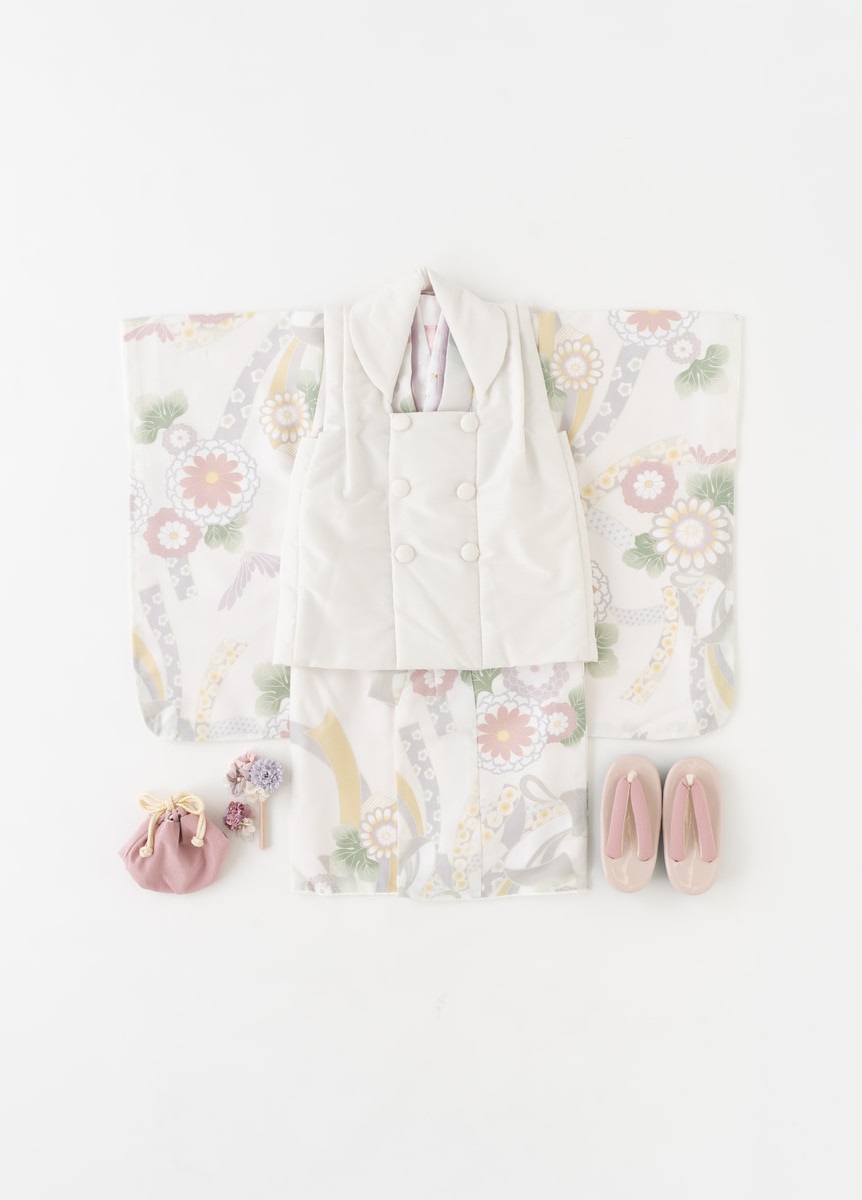 七五三（三歳用）被布6点セット　ＫＯＨＡＲＵ　ピンク花（お取り寄せ品）