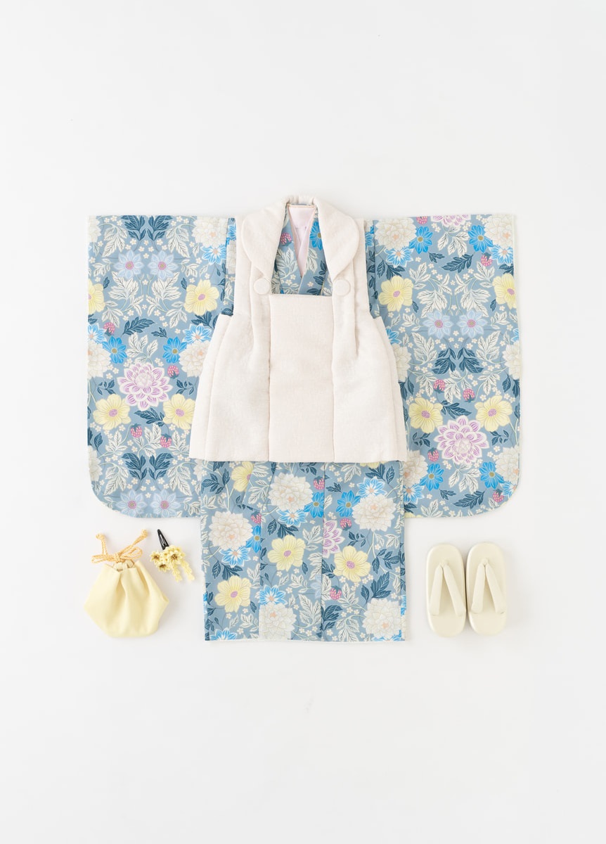 七五三（三歳用）被布6点セット　青（お取り寄せ品）