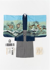 七五三　五歳用袴フルセット　水色　鷹（お取り寄せ品）