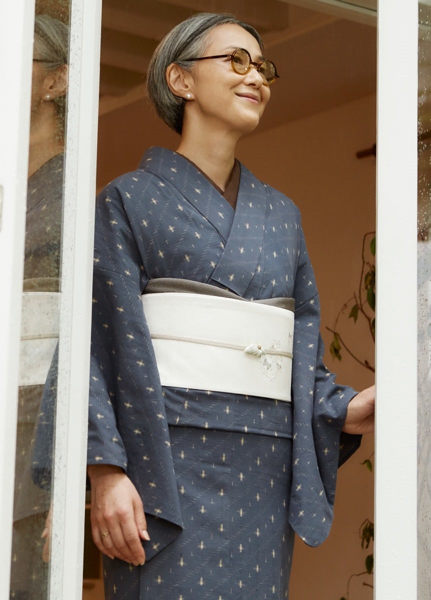 久留米絣　大小斜め十字絣　流れ星・墨色（お取り寄せ品）