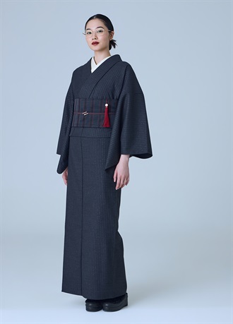尾州ウールきもの　シルバーストライプ　グレー（ご予約受注品）