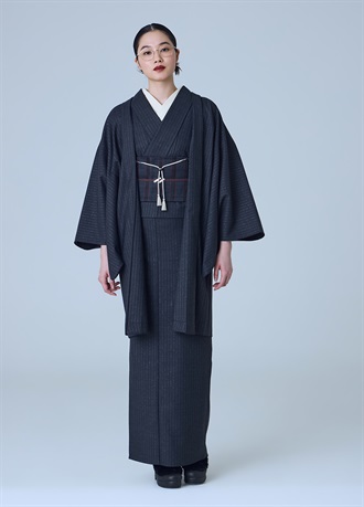 尾州ウール羽織　シルバーストライプ　グレー（ご予約受注品）