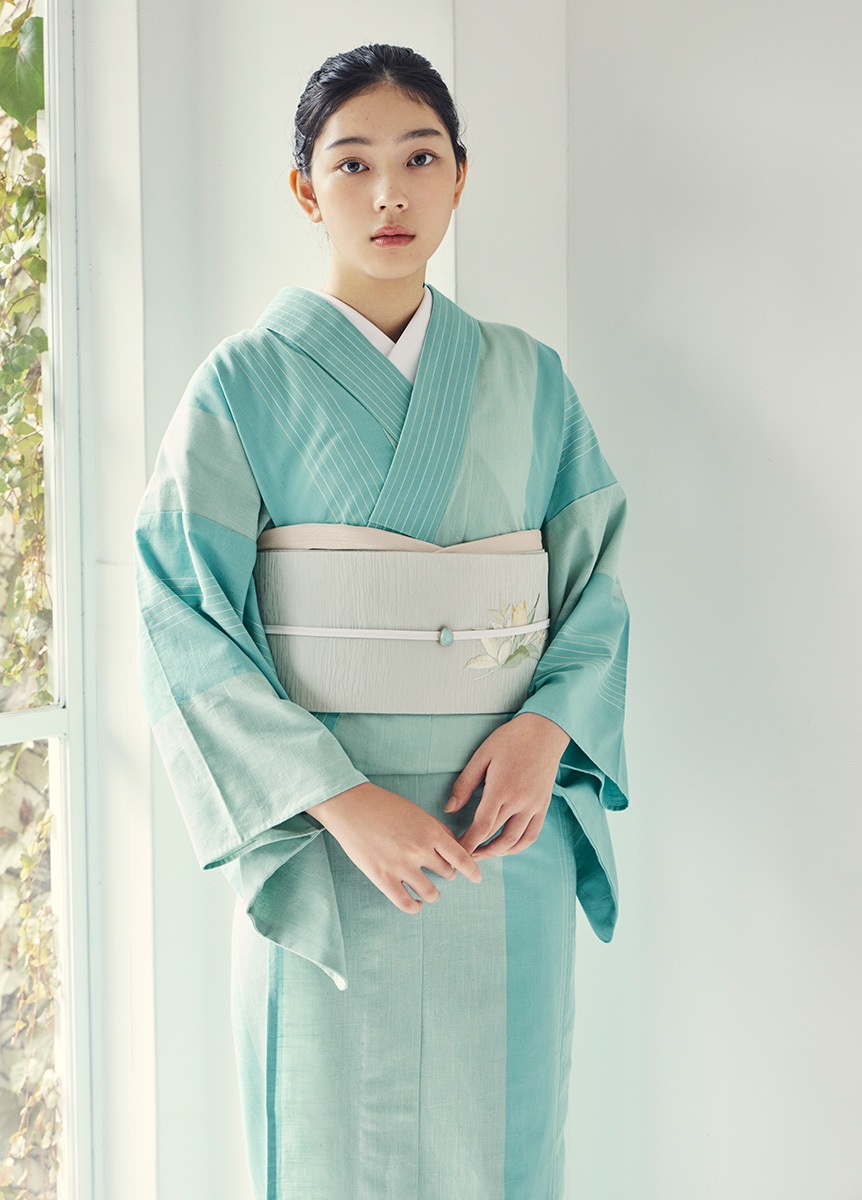 片貝木綿　月光縞　空色（お取り寄せ品）