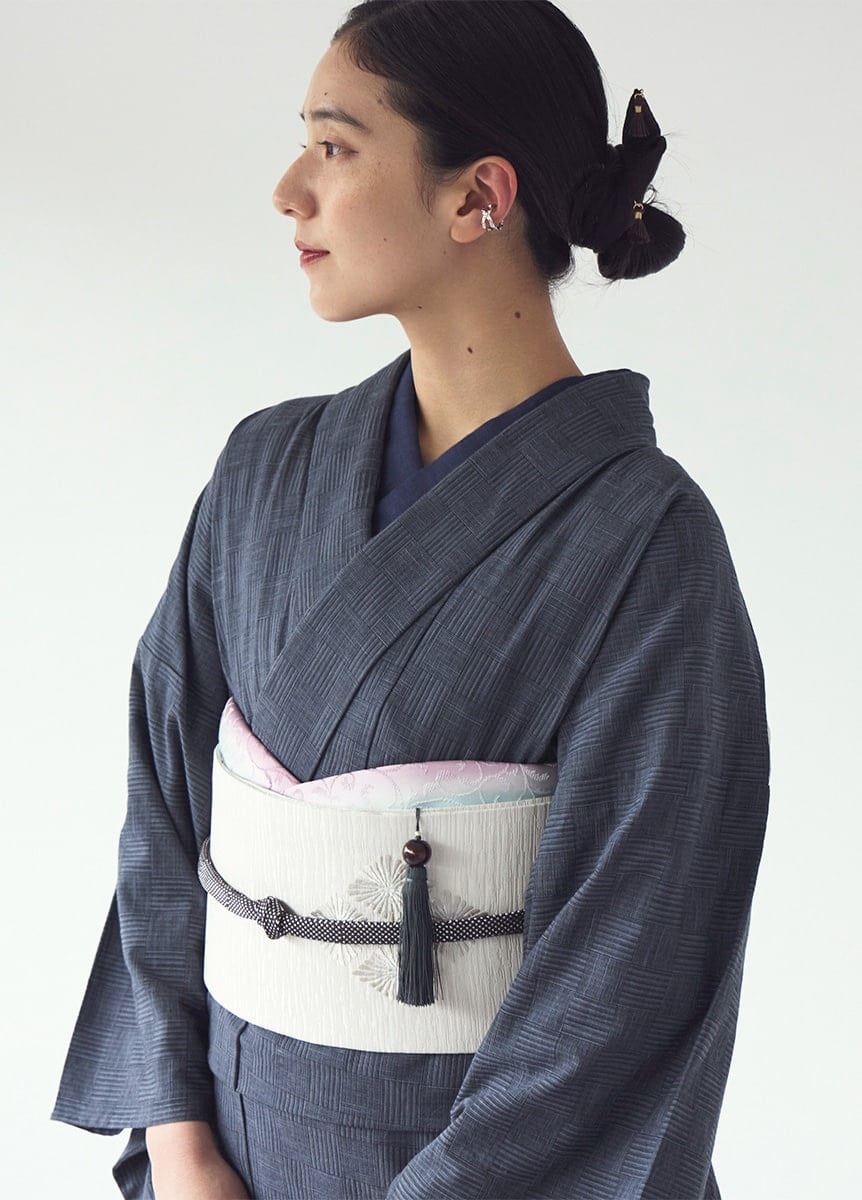 片貝木綿　網代格子　鉄紺（お取り寄せ品）