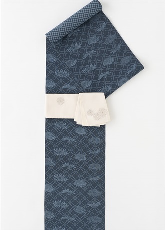 片貝木綿　両面藍染　七宝／市松