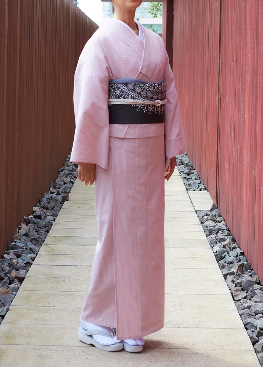 片貝木綿　網代格子　灰桜