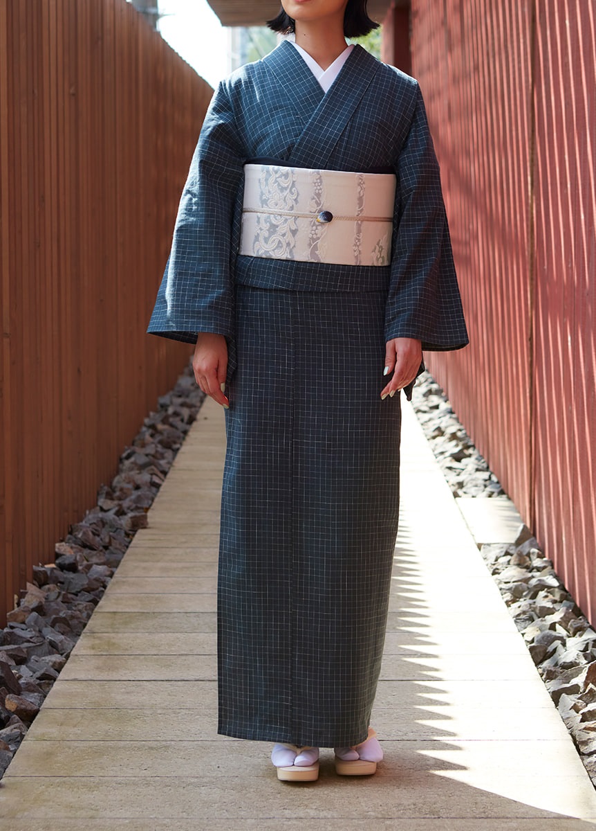 片貝木綿　碁盤格子　深緑