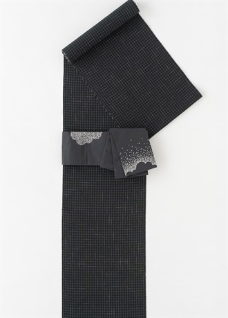 片貝木綿　碁盤格子　黒