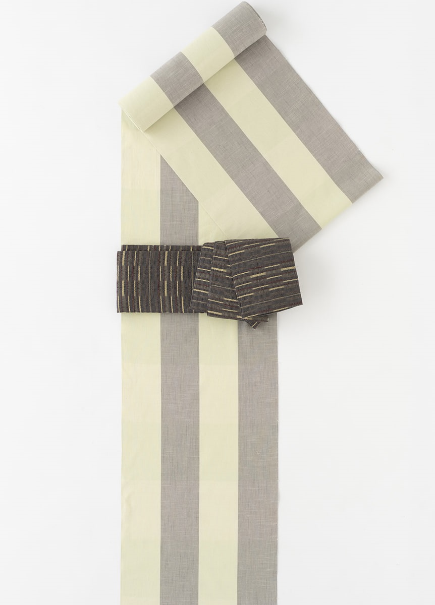 片貝木綿　白銀格子　薄鼠×薄葉色