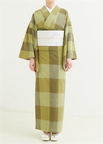 片貝木綿　白銀格子　松葉色