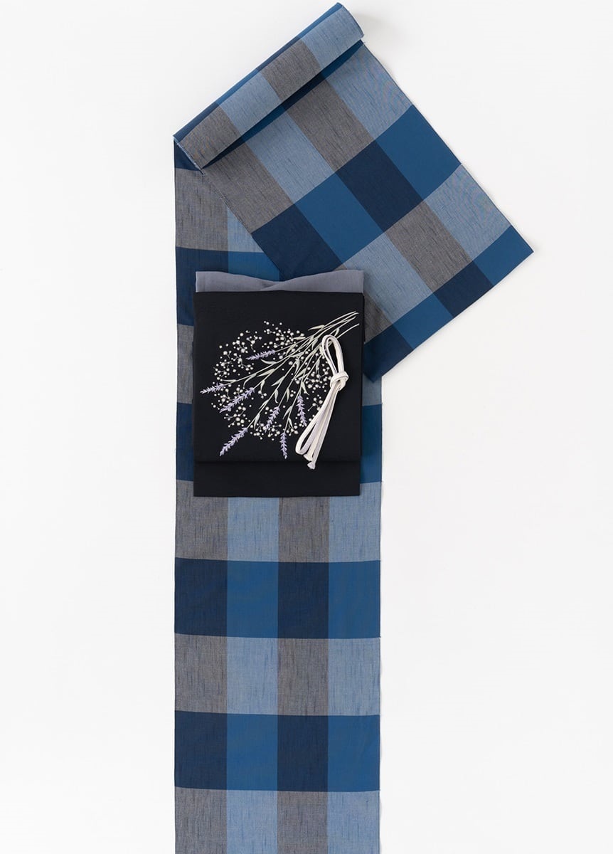 片貝木綿　白銀格子　濃紺色