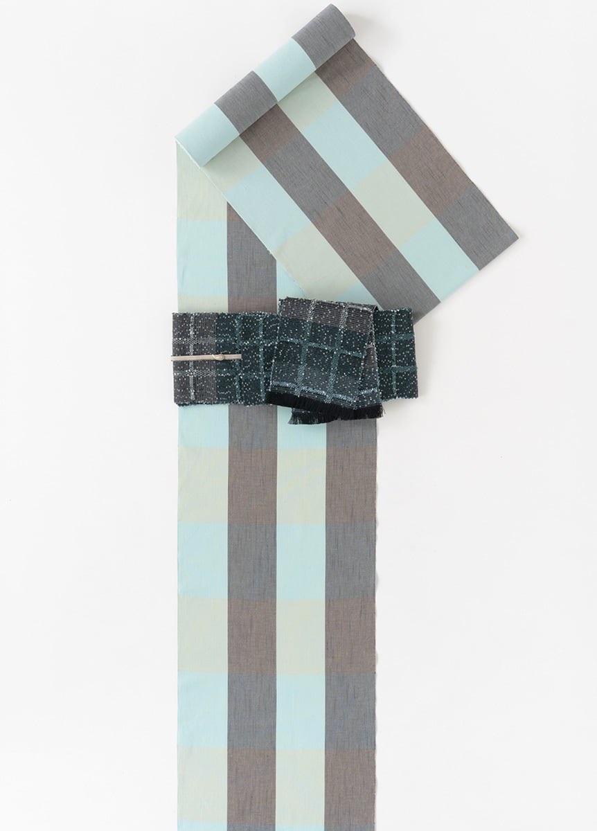 片貝木綿　白銀格子　ミントの森