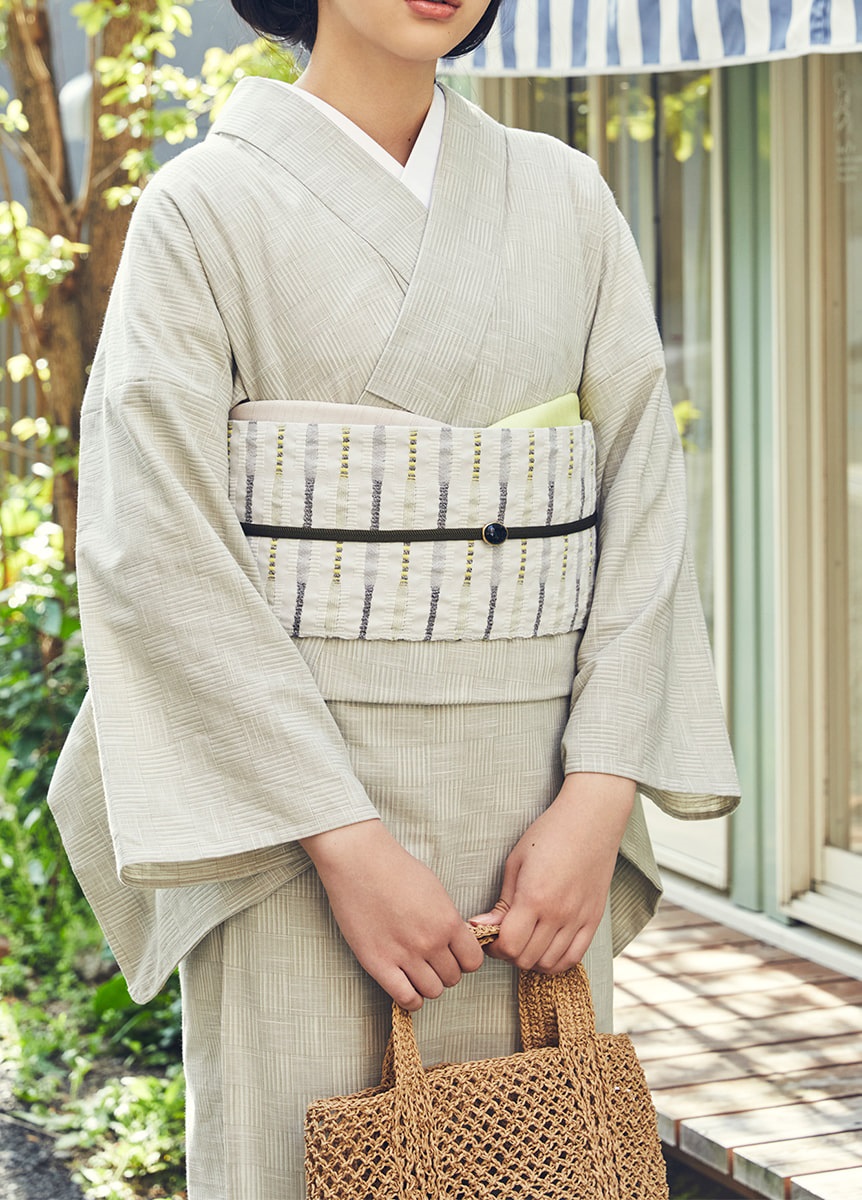 片貝木綿　網代格子　練色