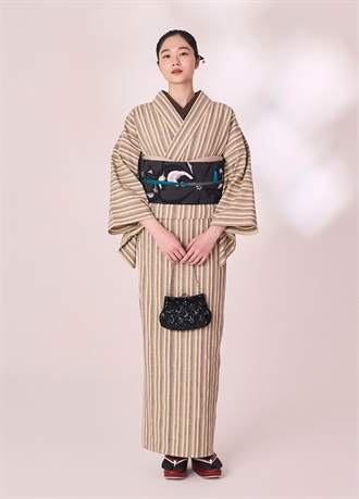 片貝木綿　縞々　灰（ご予約受注品）