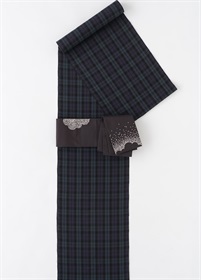 片貝木綿　重ね色チェック　紫×藍鉄色（ご予約受注品）