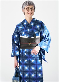 絞りゆかた　板締め　菱格子・紺碧（お取り寄せ品）