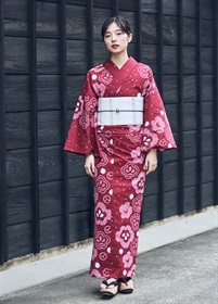 絞りゆかた　小梅尽くし　真紅（お取り寄せ品）