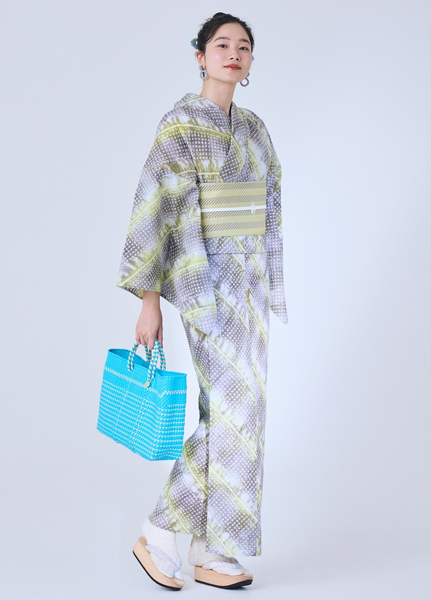 絞りゆかた　キャンディストライプ　イエロー