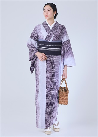 絞りゆかた　波ゆらり　葡萄色