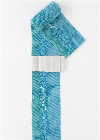 絞りゆかた　夏のつた　藍緑