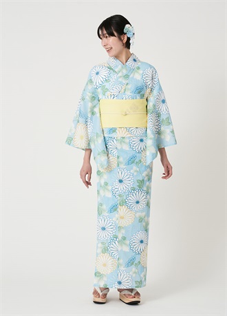 プレタ爽々ゆかた　陽だまりの菊　青×黄