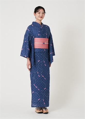 プレタ爽々ゆかた　金魚ファミリー　ネイビー