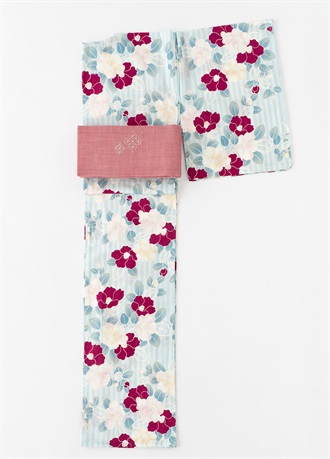 プレタ爽々ゆかた　朝露椿　水色