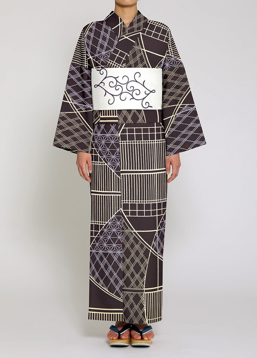 お仕立て商品 注染ゆかた 組子/茶