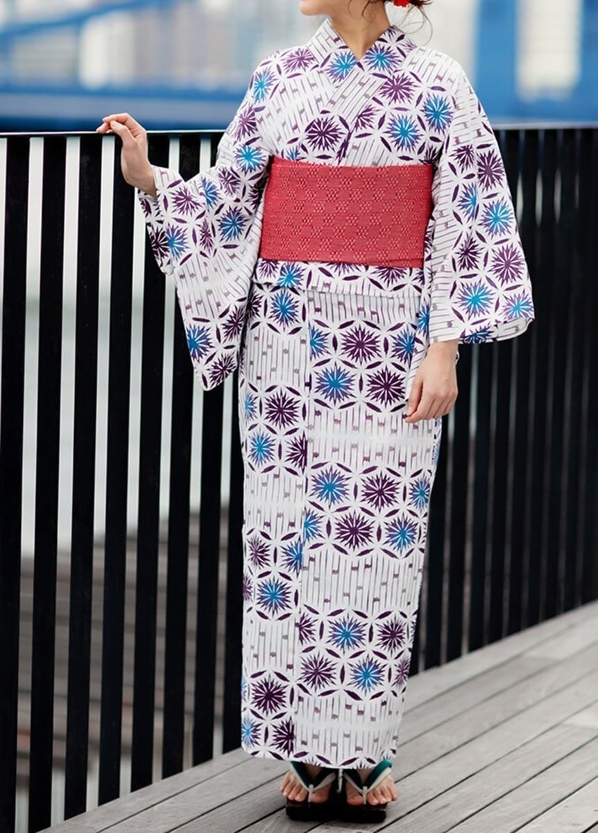 【男女仕立て可能】注染ゆかた　切子菊/白