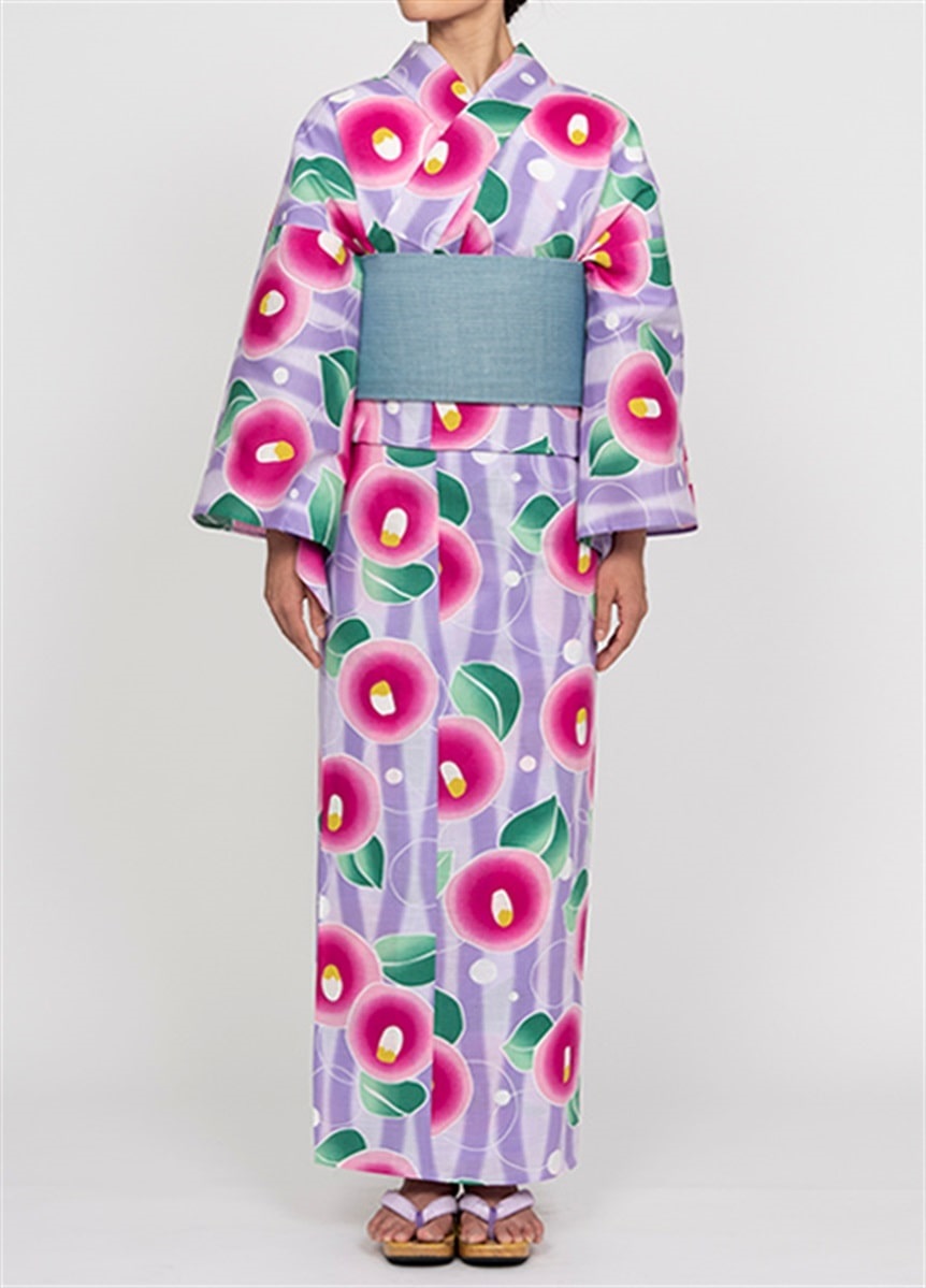【WEB限定】プレタゆかた　玉つばき　紫