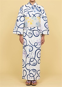 【WEB限定】プレタゆかた　注染　紫陽花とカタツムリ　白青　M