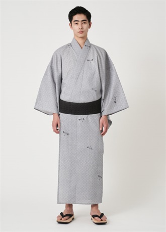 綿ゆかた　籠に勝虫　墨（ご予約受注品）