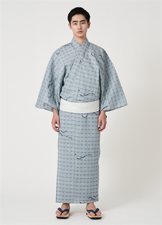 綿ゆかた　波間にかもめ　湊鼠（ご予約受注品）