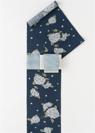 浴衣　風花　青梅雨に紫陽花　紺（ご予約受注品）