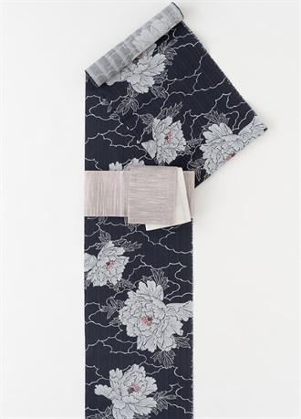 浴衣　風花　雲どりに牡丹　紺（ご予約受注品）