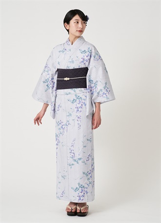 浴衣　風花　揺れる下り藤　藤色（ご予約受注品）