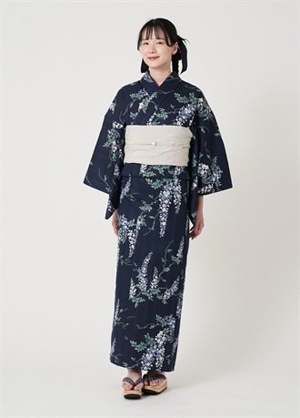 プレタ浴衣　風花　揺れる下り藤　紺