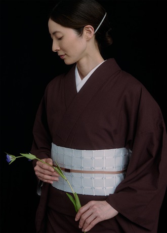 竹絞り木綿　雫　葡萄茶