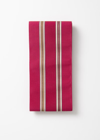 紗半幅帯　博多織　カント縞　ピンクレッド